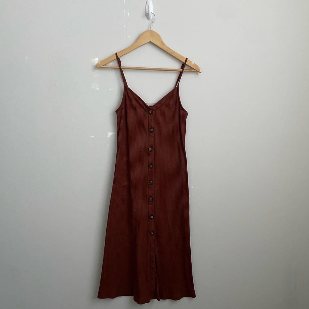 Altar'd State Burnt Orange Button-Front Midi Dress